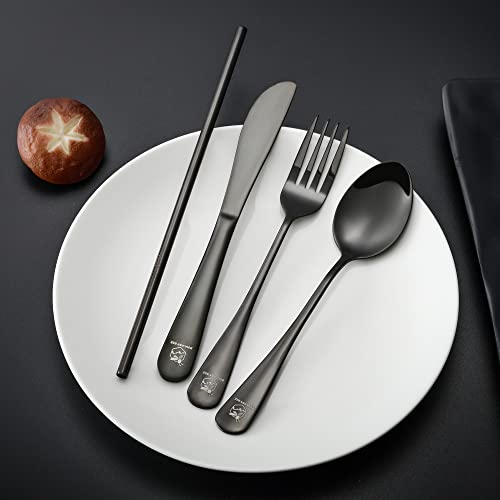Travel Utensils Set Stainless Steel with Carrying Case (Black)