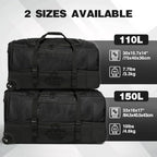 30" Large Rolling Duffle Bag with Wheels and Handle for Travel (30" Black)