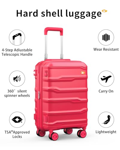 20 Inch Expandable Carry On Luggage 22x14x9 Airline Approved Suitcase (0-Red / Carry-On 20-Inch)