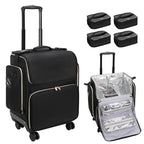 Hairstylist Traveling Case with 4 Clear Travel Makeup Bags Set (Black-with 4 Clear Bags / XL)