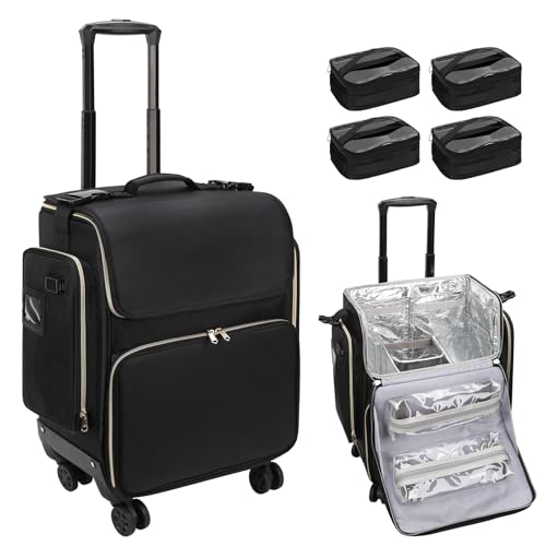 Hairstylist Traveling Case with 4 Clear Travel Makeup Bags Set (Black-with 4 Clear Bags / XL)