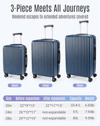 3 Piece Luggage Sets with Spinner Wheels Hardshell TSA Lock (Royal Blue / 3-Piece Set - 20"/24"/28")