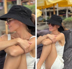 Sun Hats for Women Ponytail Wide Brim Summer Packable Cowboy Hat (One Size / Pure Black)
