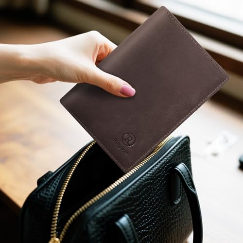 Leather Passport Cover for Men Women (Red Brown)