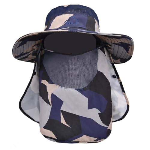 Sun Hats for Men Women Fishing Hat UPF 50+ Breathable Wide Brim Summer UV Protection Hat with Face Cover & Neck Flap (Camo Beige(with Face Cover & Neck Flap ))