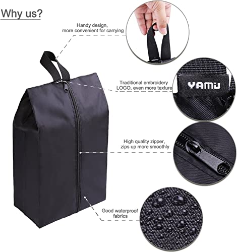 Travel Shoe Bags Set of 2 Waterproof Nylon with Zipper for Men & Women (2 Pack - Black)