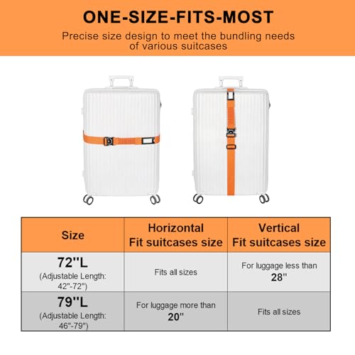 Luggage Straps for Suitcases TSA Approved Suitcase Belt (Orange / 72″ L & 79″ L)