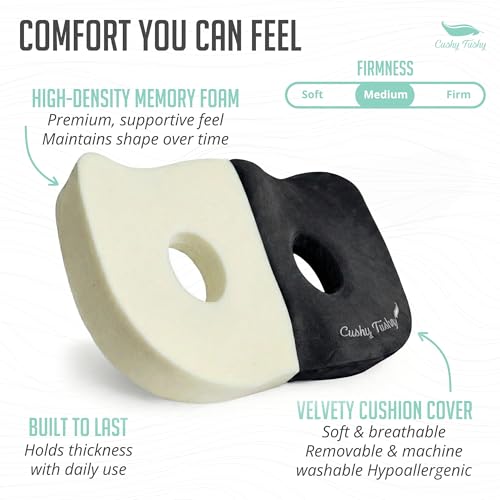Seat Cushion Premium Foldable Sit Bone Cushion for Pressure Relief (Black / Sitbone)