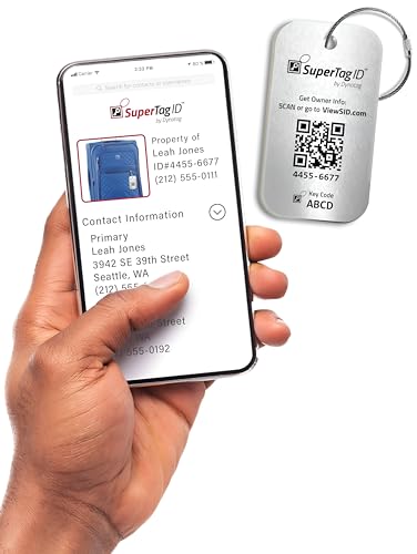 Sentry Series Solid Metal Web Enabled Smart Luggage Tag ID + Steel Loop (Frost Silver)
