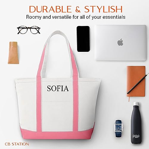 Medium Classic Personalized Monogram Canvas Tote Bag for Women (Coral)