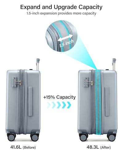 Carry on Luggage Airline Approved 20" Expandable Hardside Suitcase (Grey / 20 Inch EXT)