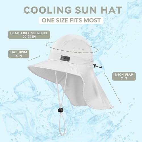 Cooling Sun Hat for Men Women UPF50+ Wide Brim Fishing Hat with Neck Flap Adjustable Foldable Bucket Hat for Hiking White (White)