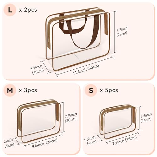 10 PCS Clear Travel Bags for Toiletries (Coffee)
