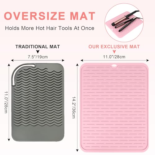 Oversize Silicone Heat Resistant Mat for Hair Tools (Pink)