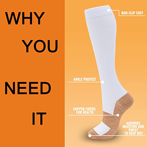 8 Pairs Compression Socks for Men & Women 20 (Large-X-Large / 23-8 pairs-white copper)