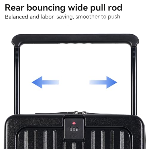 SOKOK Front Pocket Luggage Wide Handle with Spinner Wheels 24 Inch (Black)