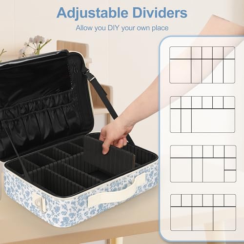 Makeup Case Large Makeup Bag Professional Train Case Travel Cosmetic Organizer Brush Holder Waterproof Makeup Artist Storage Box (Large / Floral Print)
