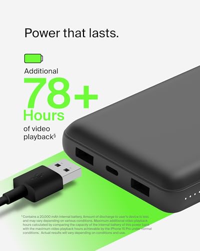 20000mAh 15W 3 Port Power Bank (Black)