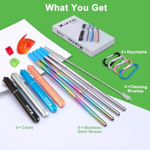 Reusable Collapsible Metal Straws (Blue-Black-Rose Gold-Silver)
