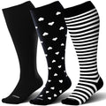 Plus Size Compression Socks for Women&Men Wide Calf 15 (3 Pairs-black/Heart/Stripe / XX-Large)