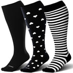 Plus Size Compression Socks for Women&Men Wide Calf 15 (3 Pairs-black/Heart/Stripe / XX-Large)