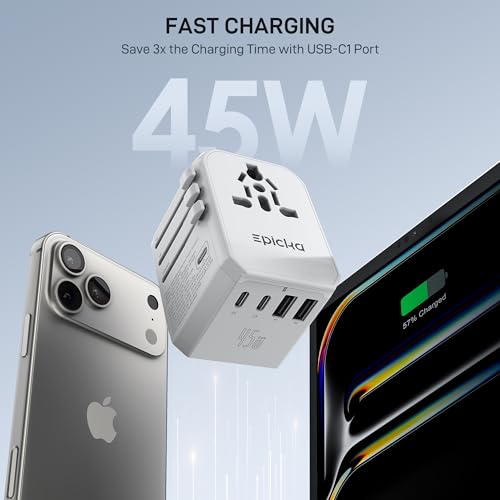 45W Universal Travel Adapter PD&QC (45W-5USB(3 USB-C) White)