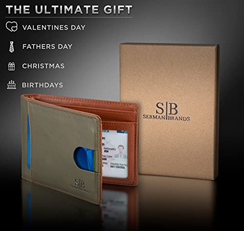 RFID Blocking Slim Bifold Genuine Leather Thin Minimalist Front Pocket Wallets for Men Billfold Wallet Men Gift (Salted Green 2.0)