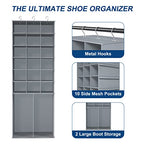 18+2 Section Hanging Shoe Organizer with Side Pockets (Grey With 10 Mesh Pockets / 20 Sections)