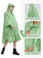 Hooded Rain Poncho Waterproof Raincoat Jacket for Men Women Adults (One Size / Light Green 1 Pack)