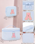 Personalized Initial Makeup Bag for Women Teen Girls (Blue)