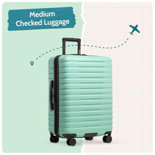 Boren Expandable Hardside Rugged Travel Luggage with 8 Spinner Wheels (Checked-Medium 26-Inch, No USB Port / Mint)