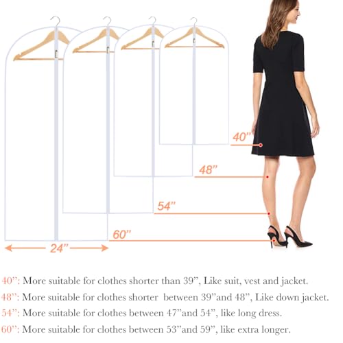 Clear Garment Bags Clothes Covers for Closet Storage (24'' x 48''/12 Pack / White-Clear)