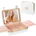 Travel Makeup Train Cases with Lighted Mirror 3 Color Setting (White)