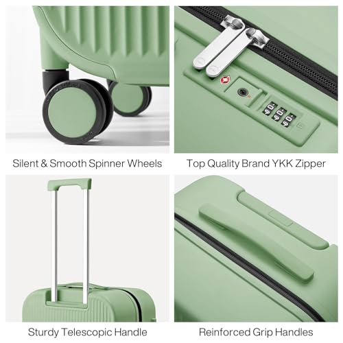 24 Inch Checked Luggage PC Hardshell Suitcases with Wheels for Travel Woman Men (Avocado Green TSA2 / 24-inch)