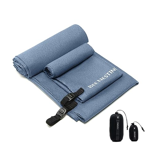 Ultralight Quick Dry Towels in XLarge & Small Sizes with Compact Packable Pocket Microfiber Towel for Backpacking Travel Beach Hiking Swimming Sports & Yoga (XL&S / Navy Blue)