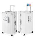 Super Large Aluminum Frame Checked Zipperless Luggage (A1-Ivory White / 26in)
