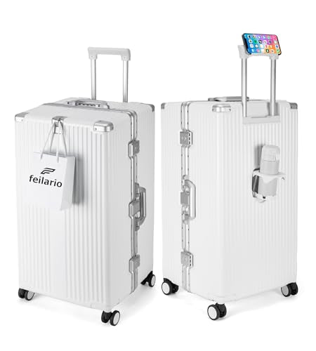 Super Large Aluminum Frame Checked Zipperless Luggage (A1-Ivory White / 26in)