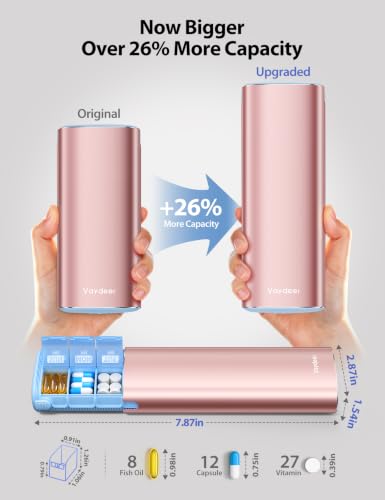 Large Metal AM PM Pill Organizer 7 Day (Rose Gold / Large - 26% More Capacity)
