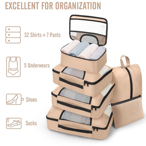 8 Set Packing Cubes for Travel Essentials (16 Gold)
