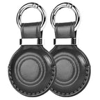2 Pack] Leather Holder Keychain for AirTag 2nd Gen (C1-Black+Black)