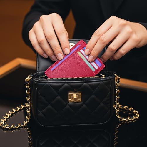 Slim Minimalist Front Pocket RFID Blocking Leather Wallets for Men and Women (Small / Lichee Red)