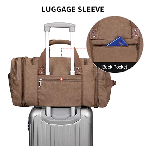 Canvas Duffle Bag for Men Expandable Convertible Travel Gym Duffel (Brown)