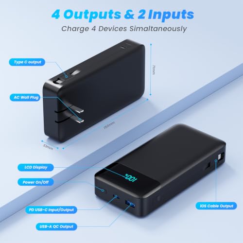 Portable Charger Power Bank for iPhone with Built (Black)