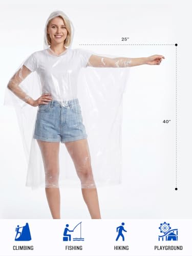 Disposable Adult Rain Ponchos Clear Emergency Raincoat (One Size / Clear White 10)