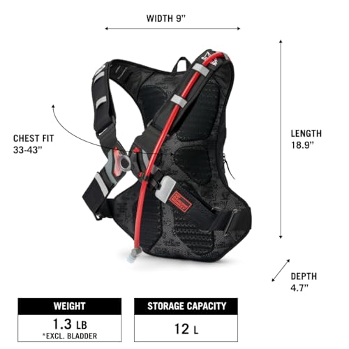 Moto Hydro 12L Hydration Pack with 3.0L (12L, Black Grey)