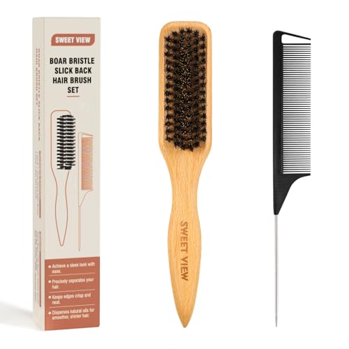 Boar Bristle Slick Back Hair Brush (Wood Color)