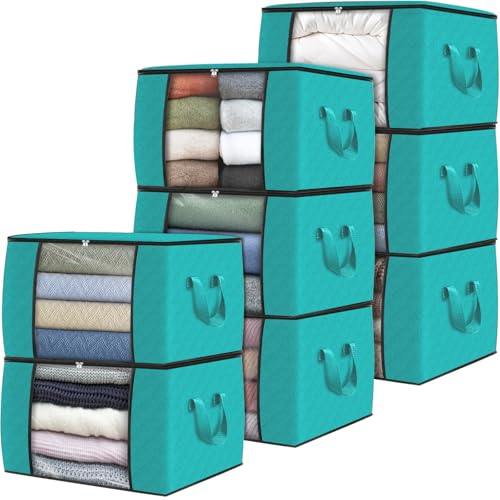 8 Pack Storage Bags for Clothes Blanket Storage Bins with Lids (8 Pack-60l / Green)