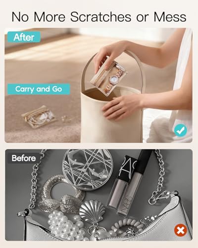 Travel Jewelry Case with Clear 12 Velvet Bags (12PCS-White)