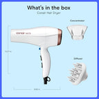 Double Ceramic Hair Dryer with Diffuser & Concentrator (White With Diffuser & Concentrator)