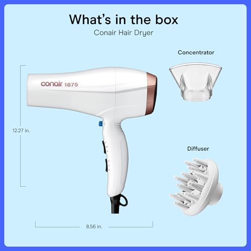 Double Ceramic Hair Dryer with Diffuser & Concentrator (White With Diffuser & Concentrator)